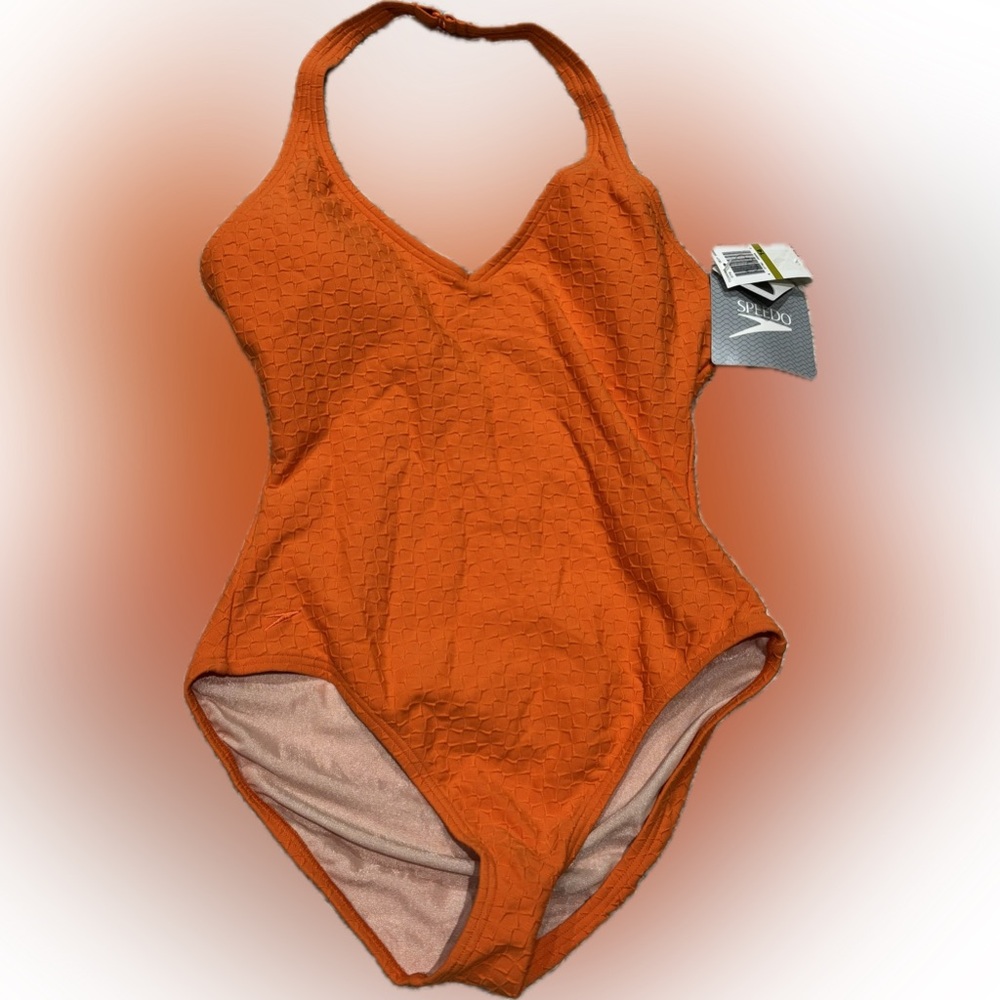 Speedo Orange Textured Swimsuit New with Tags Size 14 - Picture 2 of 16